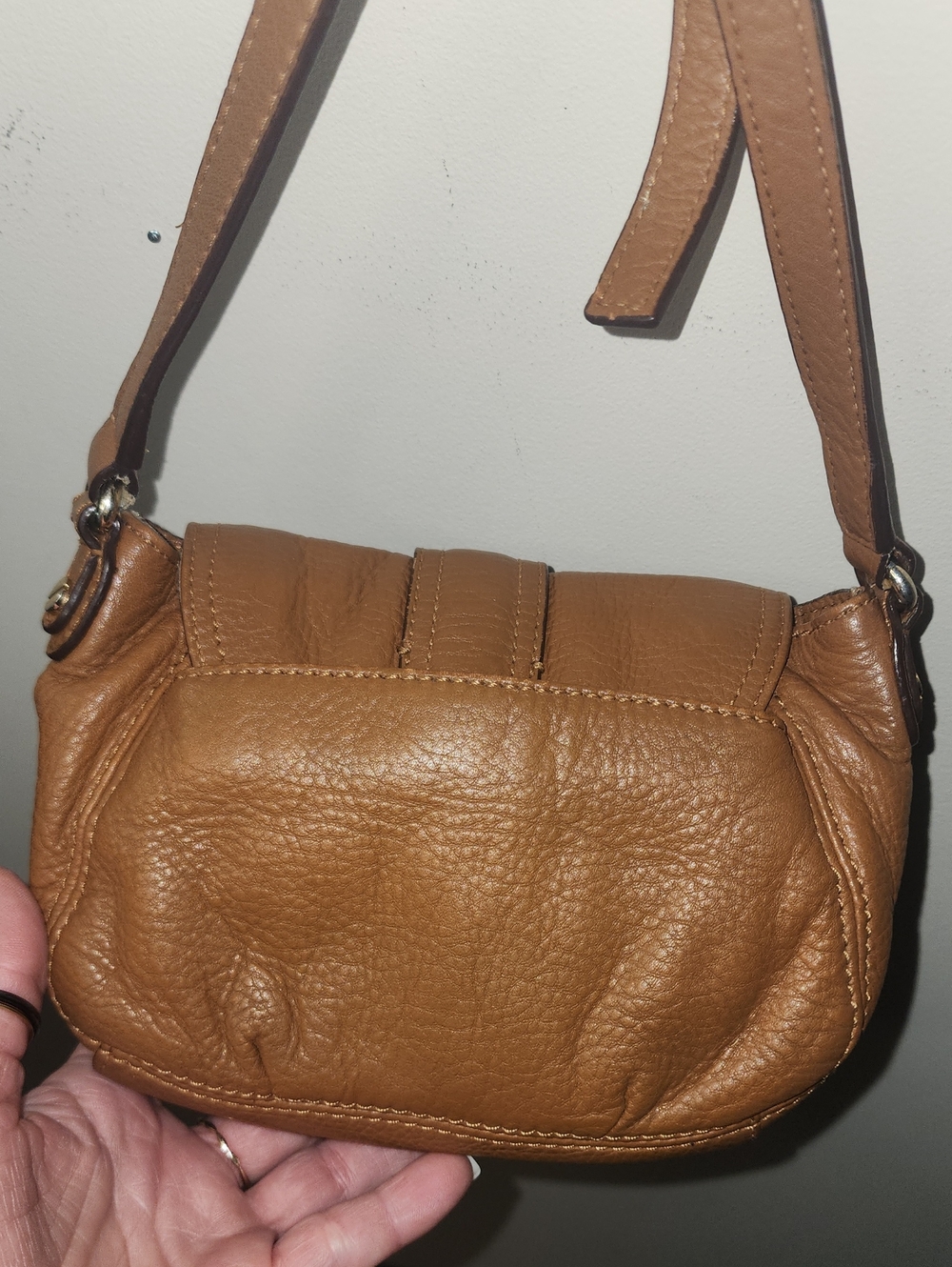 Michael Kors Cognac Pebble Leather Crossbody Copper Gold Hardware Buckle Mini - Picture 9 of 16